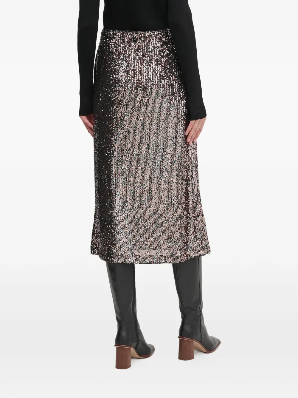  Oui Sequin Midi Skirt - Black 