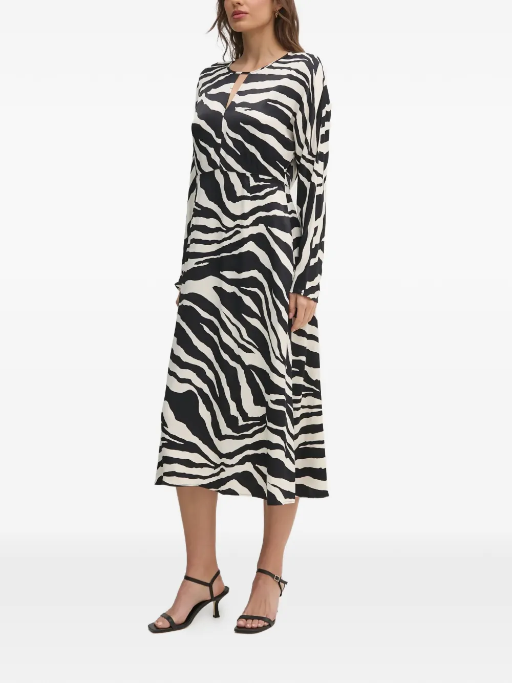 OUI Jurk met zebraprint en uitgesneden details Zwart
