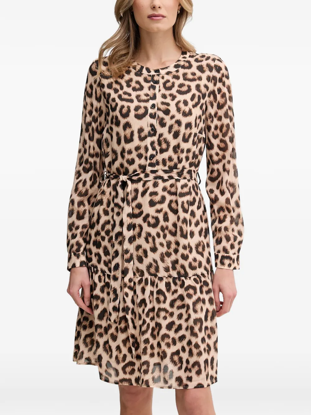  Oui Leopard-print Belted Midi Dress - Neutrals 