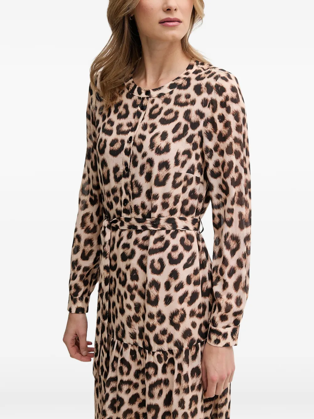  Oui Leopard-print Belted Midi Dress - Neutrals 