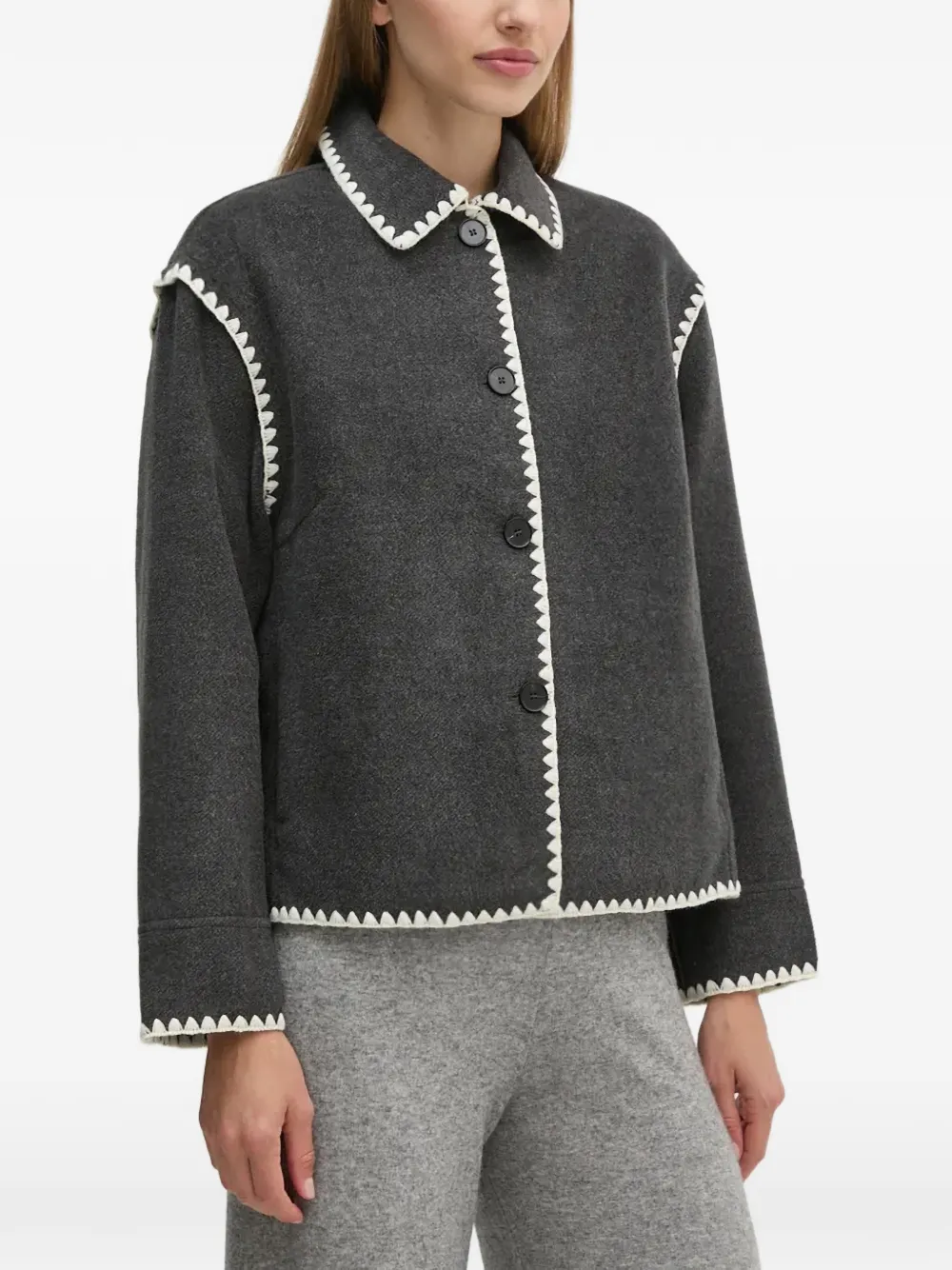 OUI contrast-trim button jacket - Grau