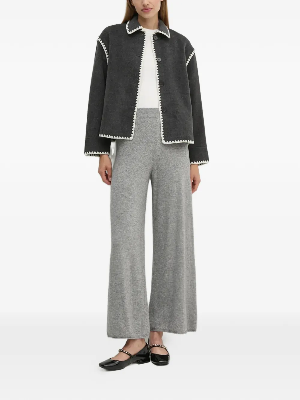  Oui Contrast-trim Button Jacket - Grey 