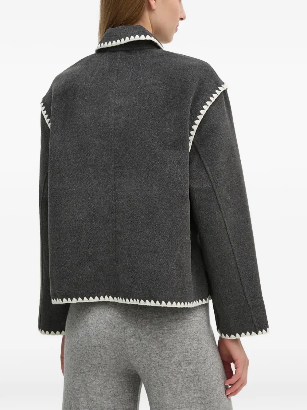  Oui Contrast-trim Button Jacket - Grey 
