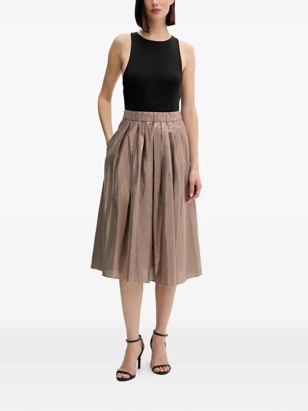  Oui Falda Midi Plisada - Marrón 