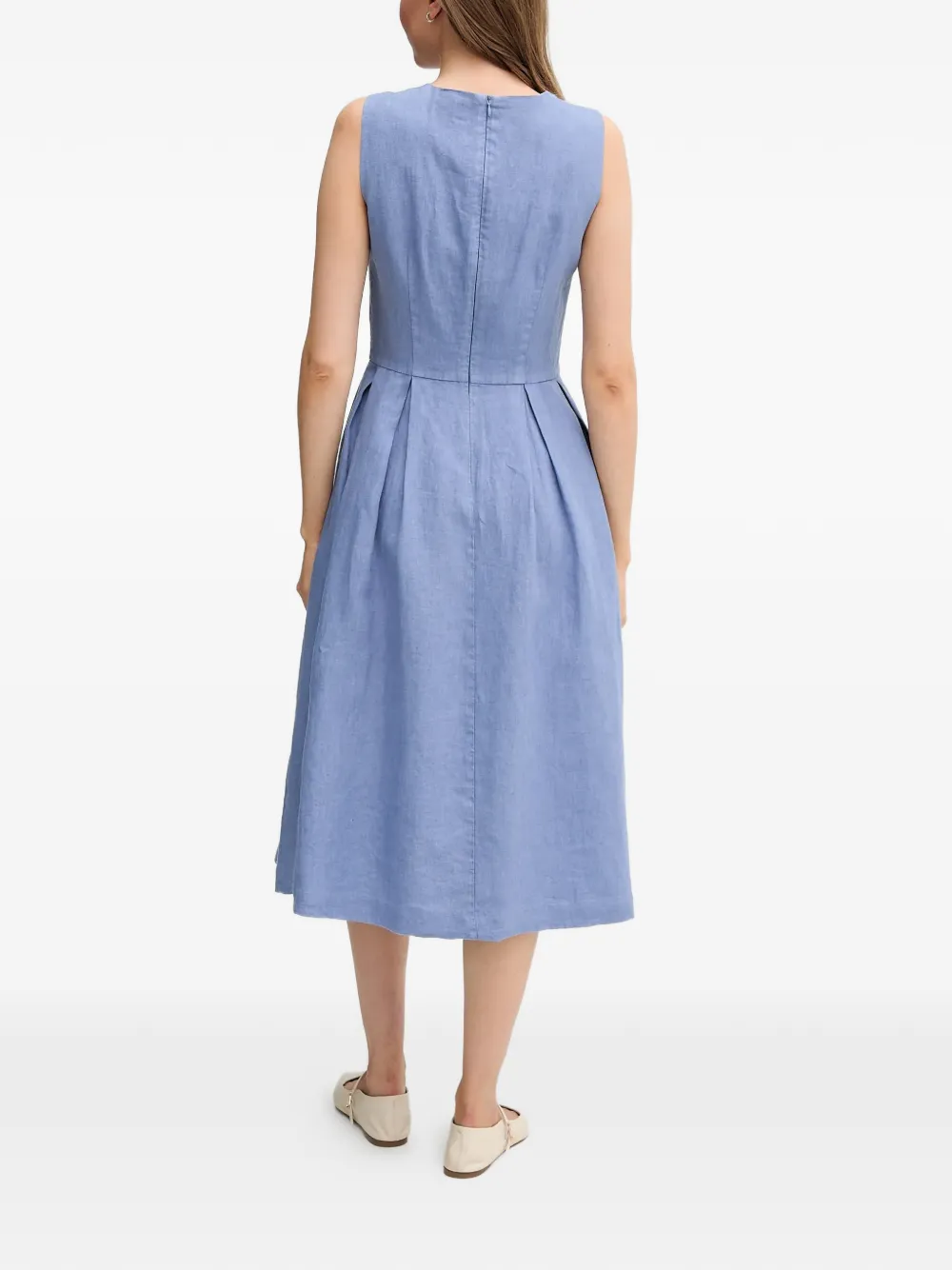  Oui Pleated A-line Midi Dress - Blue 