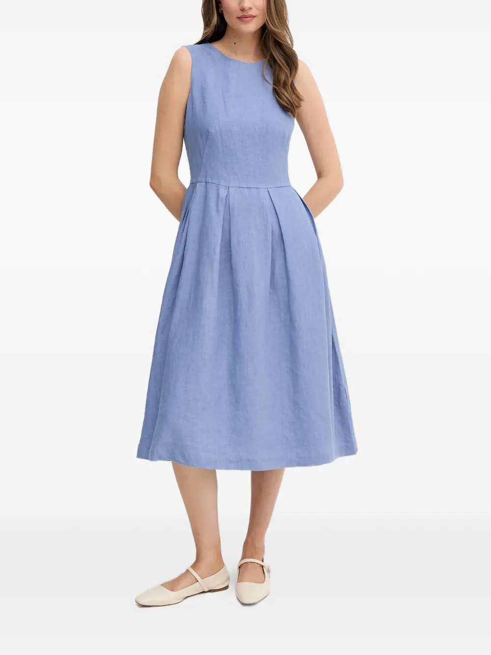  Oui Pleated A-line Midi Dress - Blue 