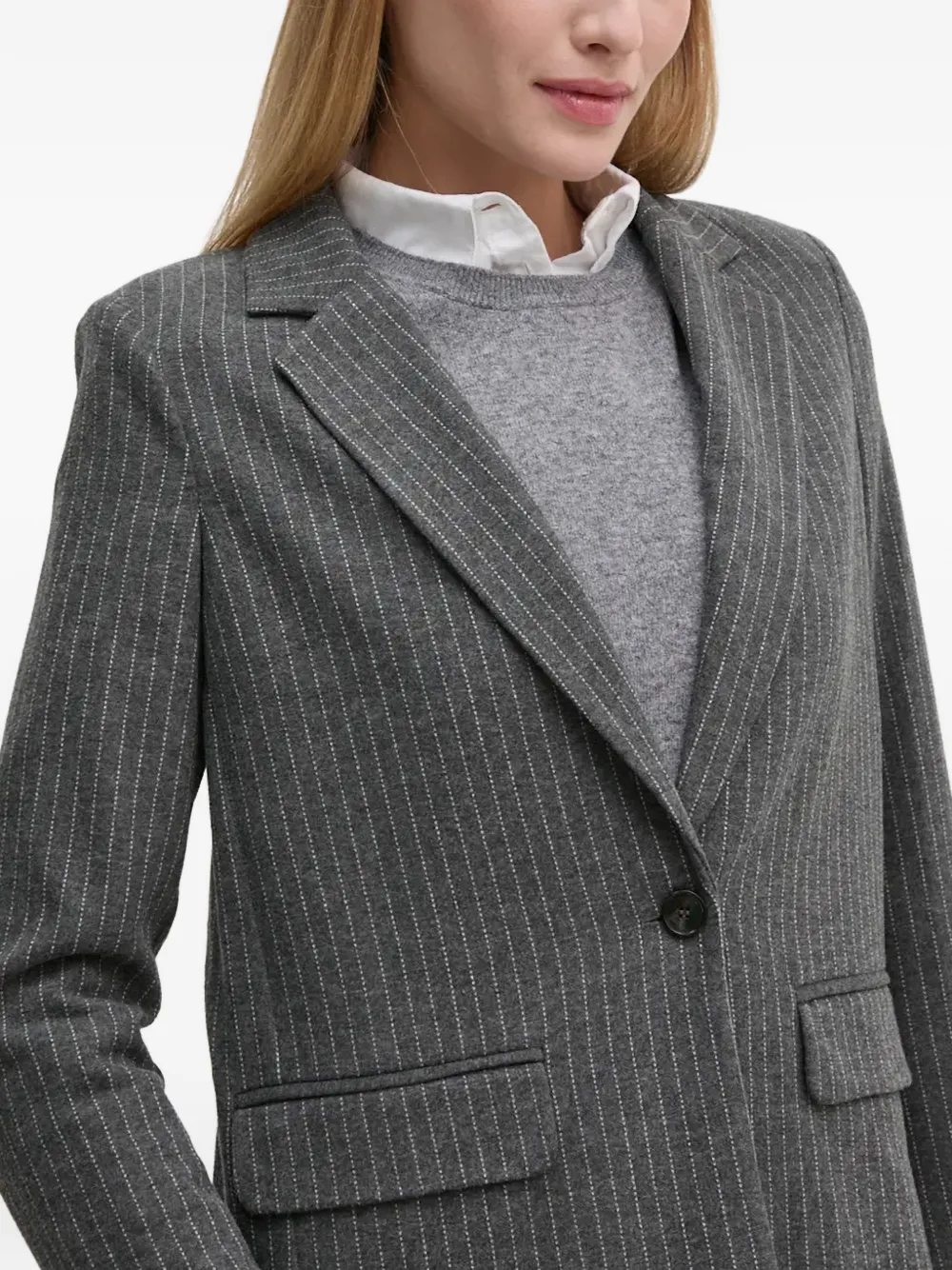 Pinstripe Flap-Pocket Blazer