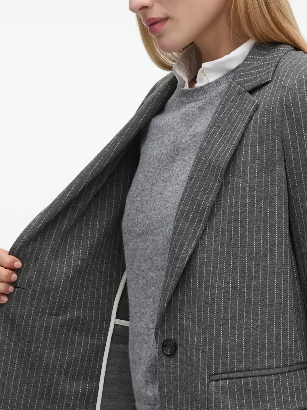 Pinstripe Flap-Pocket Blazer