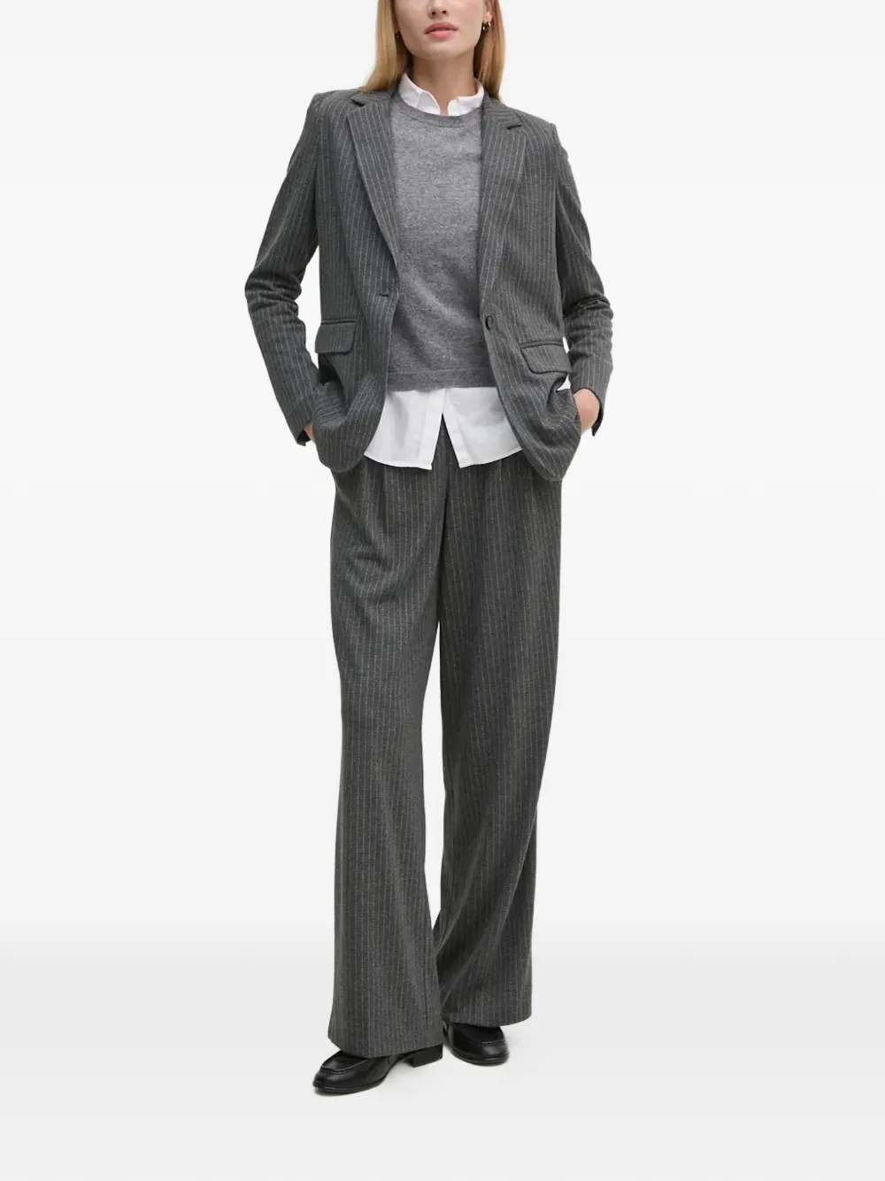 Pinstripe Flap-Pocket Blazer