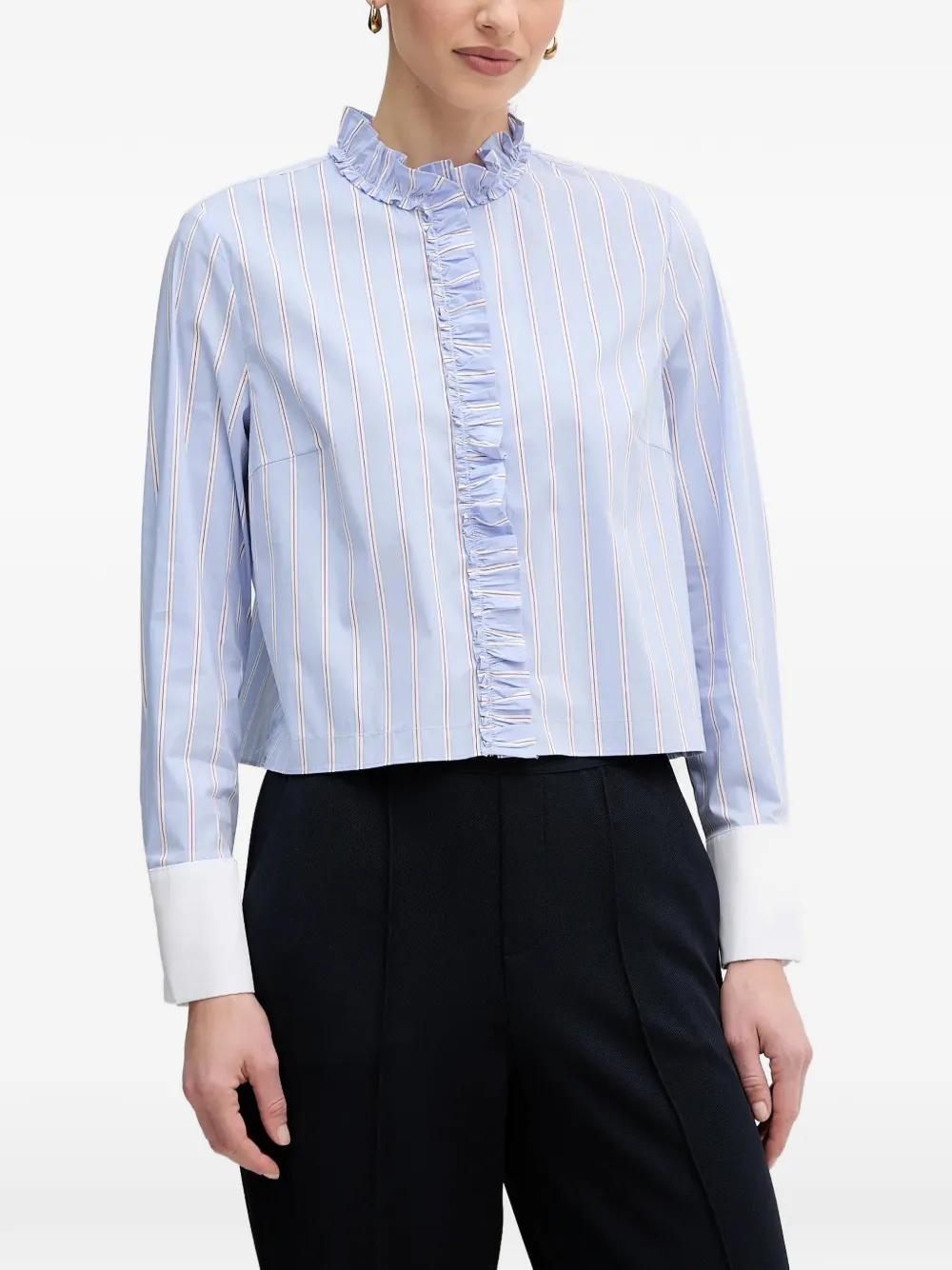 OUI ruffled striped shirt - Blu
