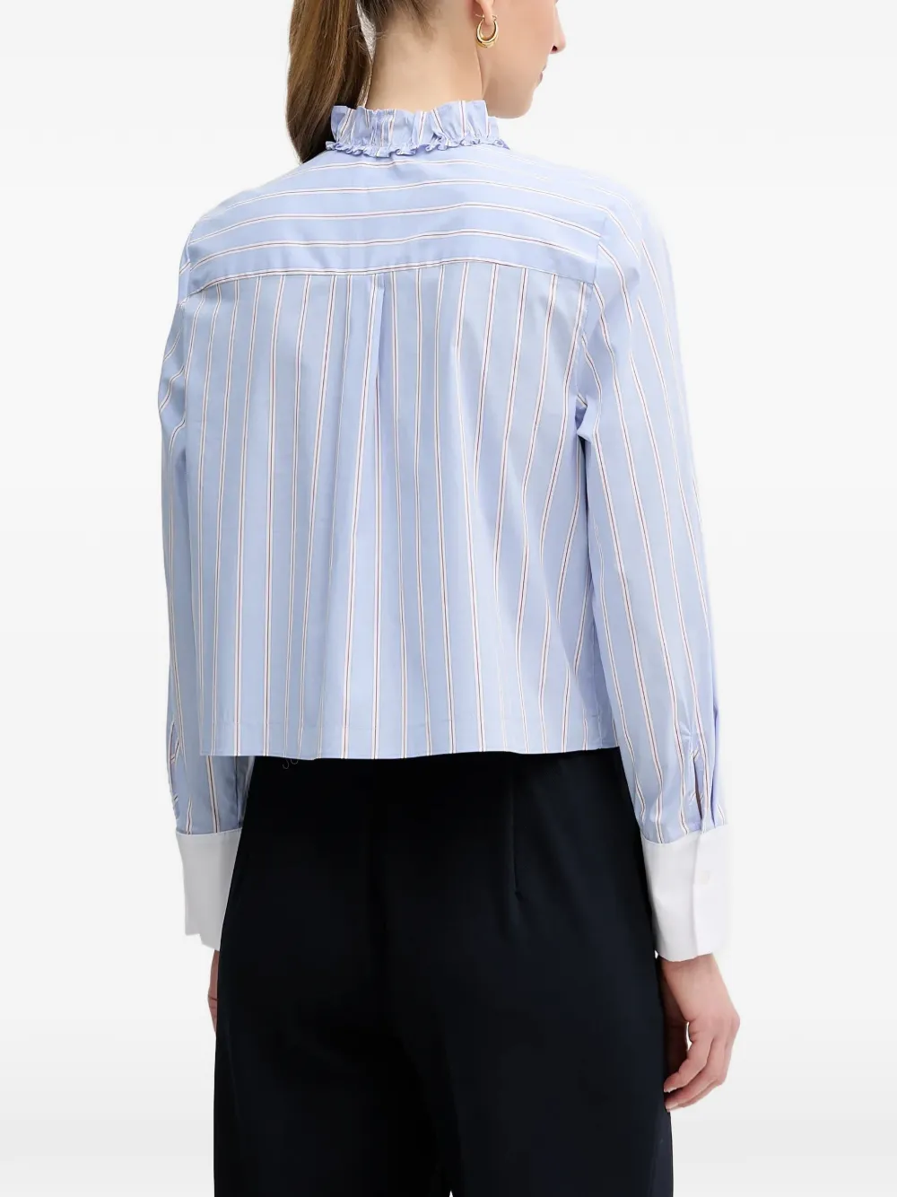  Oui Ruffled Striped Shirt - Blue 