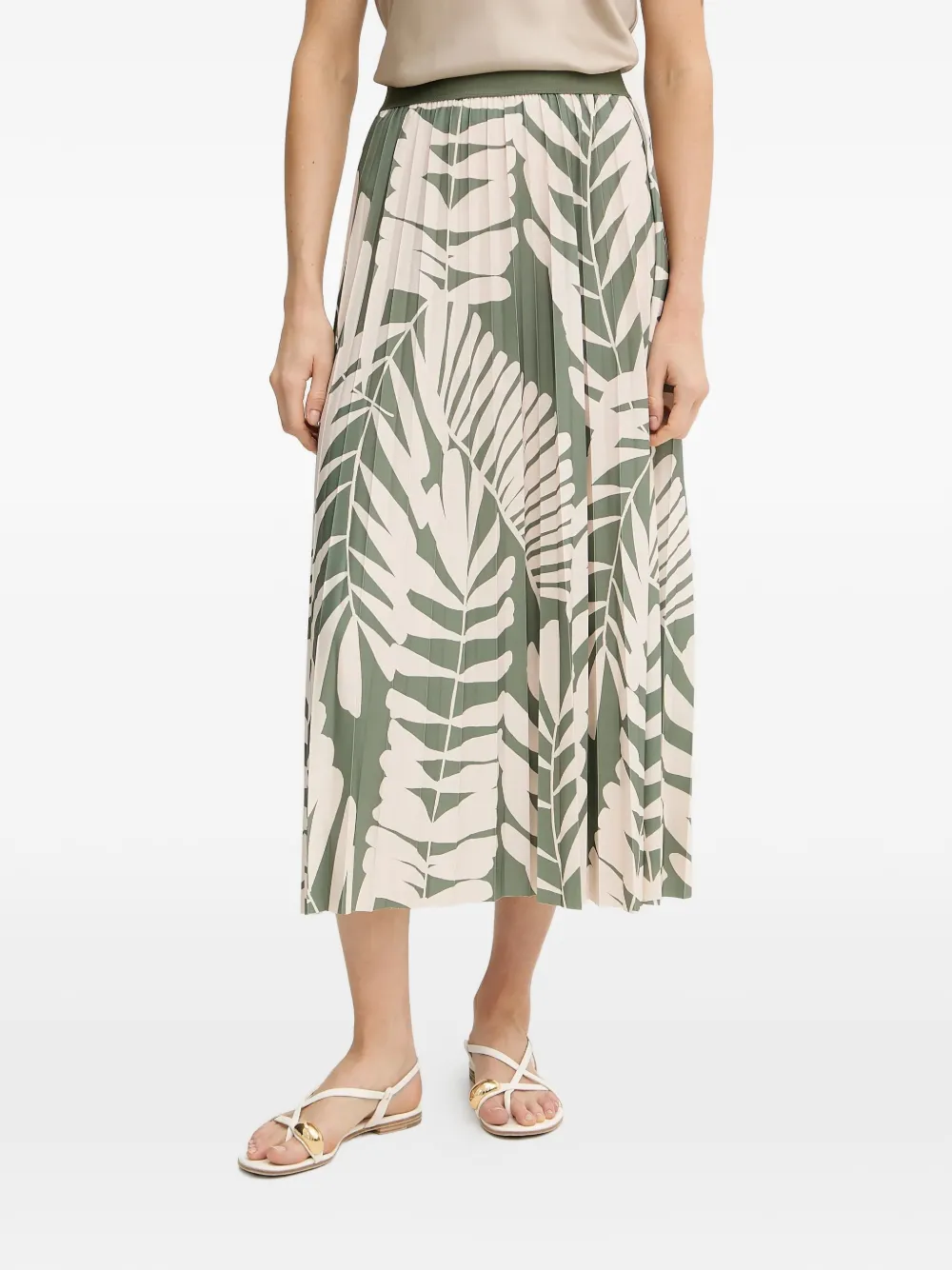 OUI pleated leaf-print skirt - Verde