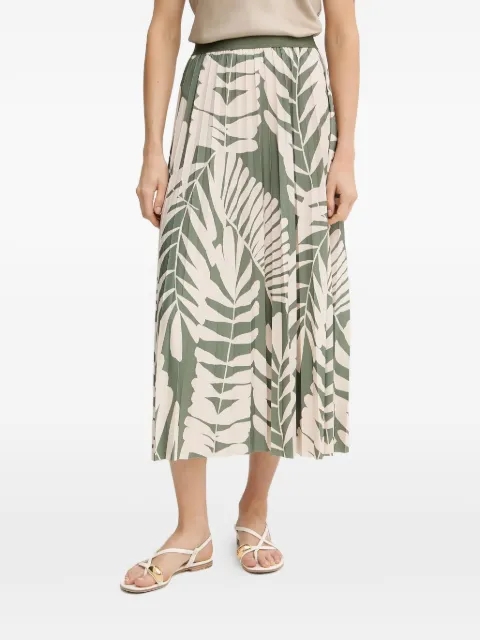 OUI pleated leaf-print skirt