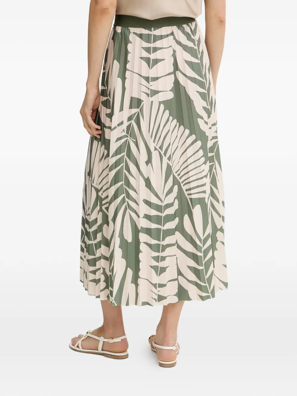  Oui Pleated Leaf-print Skirt - Green 