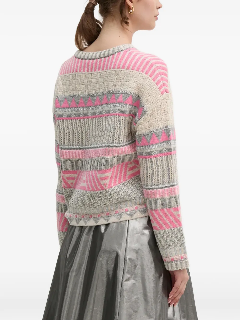  Oui Geometric-pattern Sweater - Neutrals 