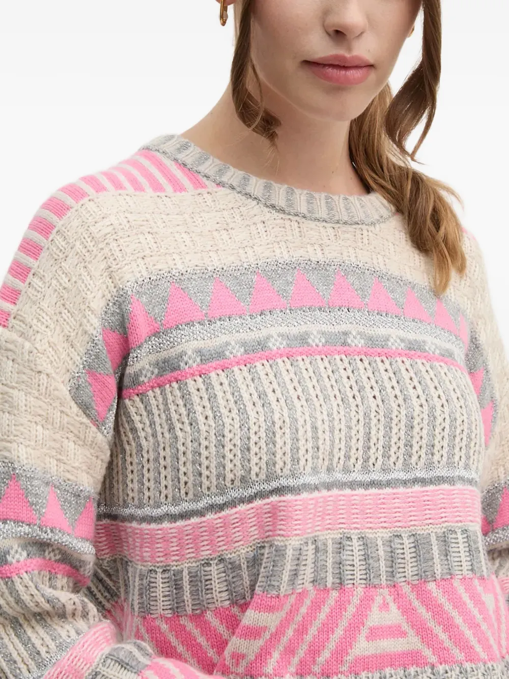  Oui Geometric-pattern Sweater - Neutrals 