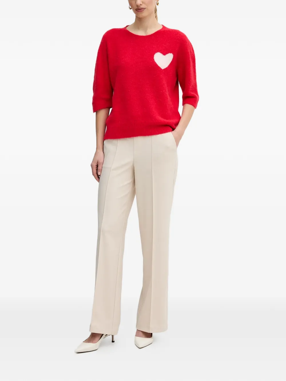 Oui Heart-design Crew-neck Sweater - Red 