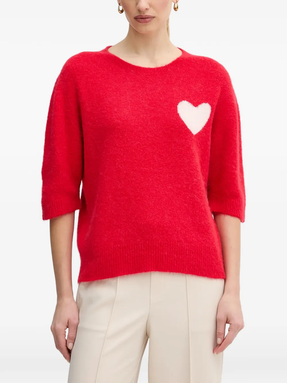 OUI heart-design crew-neck sweater - Rosso