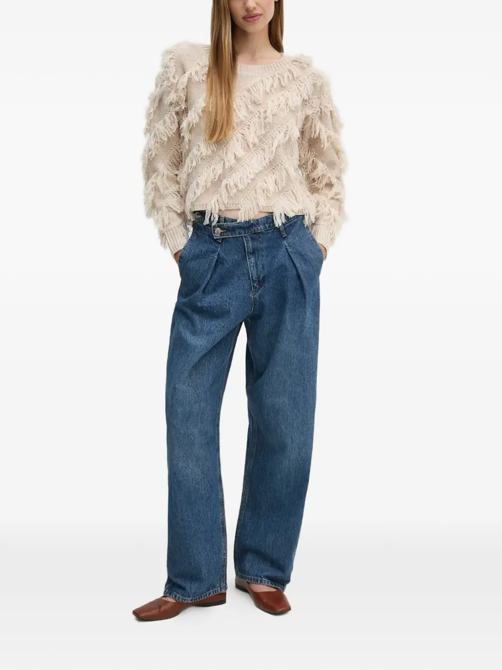  Oui Fringed Sweater - Neutrals 