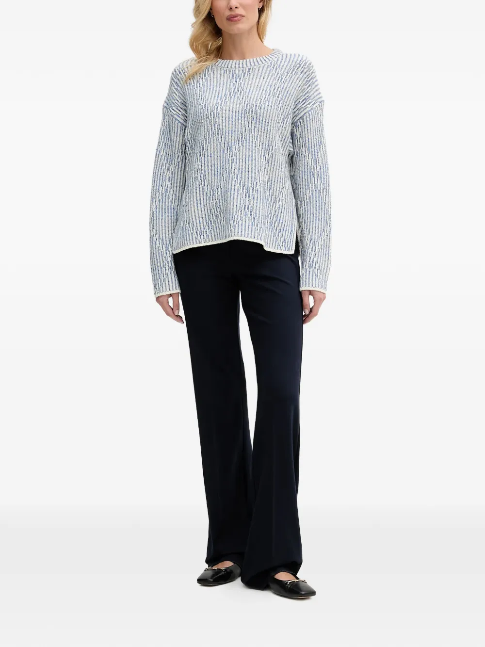  Oui Striped Crew-neck Sweater - Blue 
