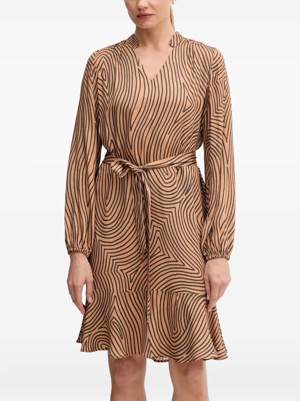 Tie-Waist Patterned Mini Dress