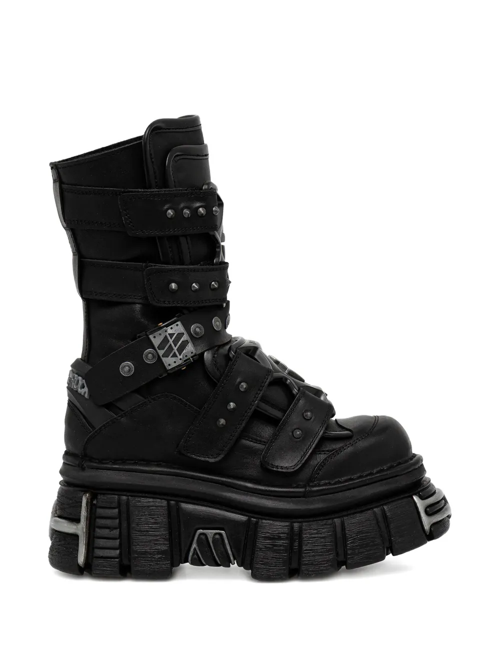 New Rock Buckle-studded Boots In Black