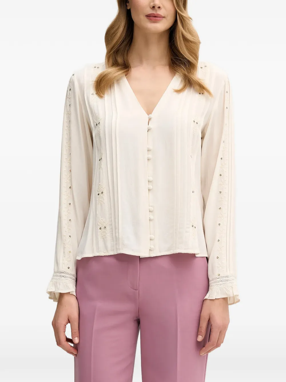 Hoss Intropia embroidered button-down shirt - Toni neutri