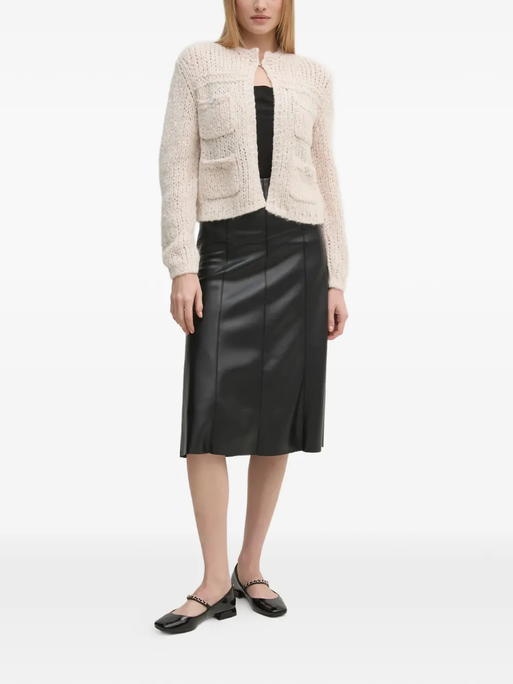 OUI Gebreid vest verfraaid met zak Beige