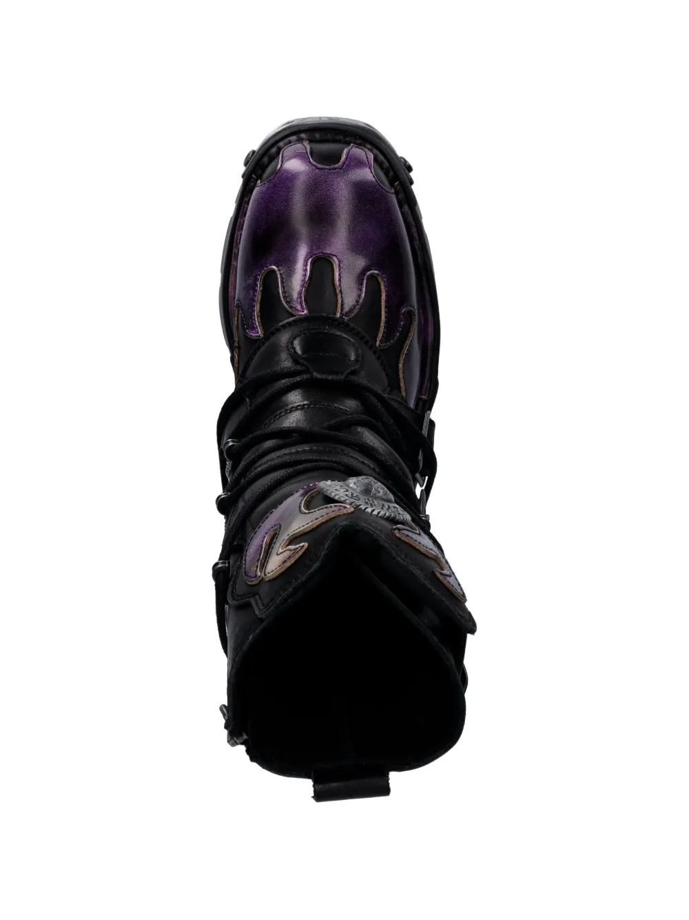 NEW ROCK Leren laarzen met vlammenprint Zwart