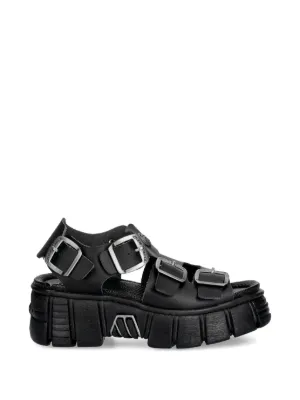 Stivali Unisex New Rock M-MILI084N-S5 in 100% Vera Pelle Techno Nera Metallizzata con Plateau e Chiusura con Lacci da Militare 3