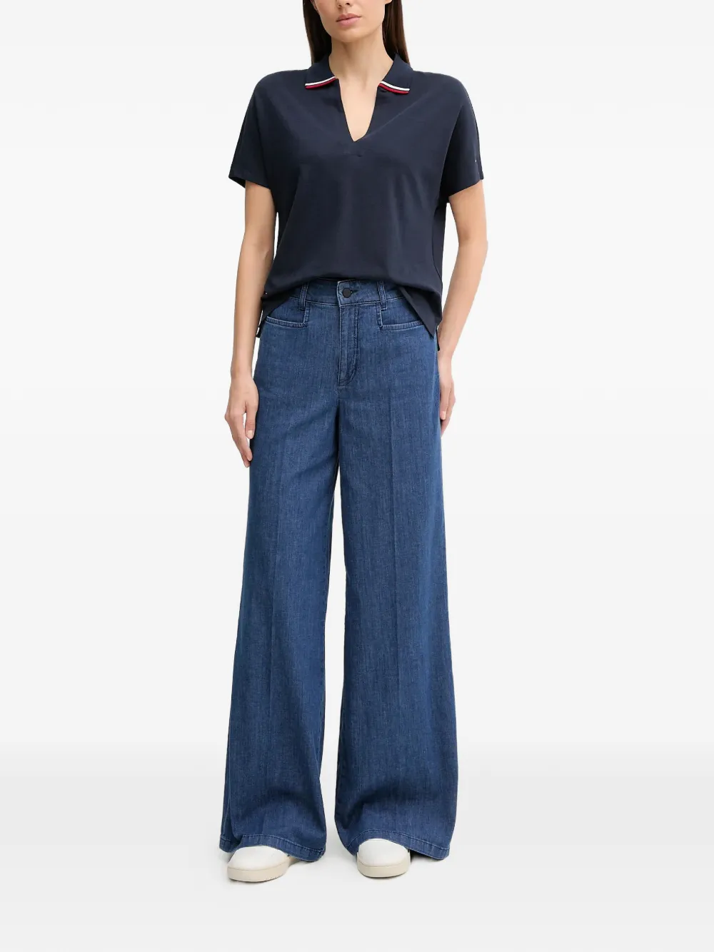  Oui Logo-patch Wide-leg Jeans - Blue 