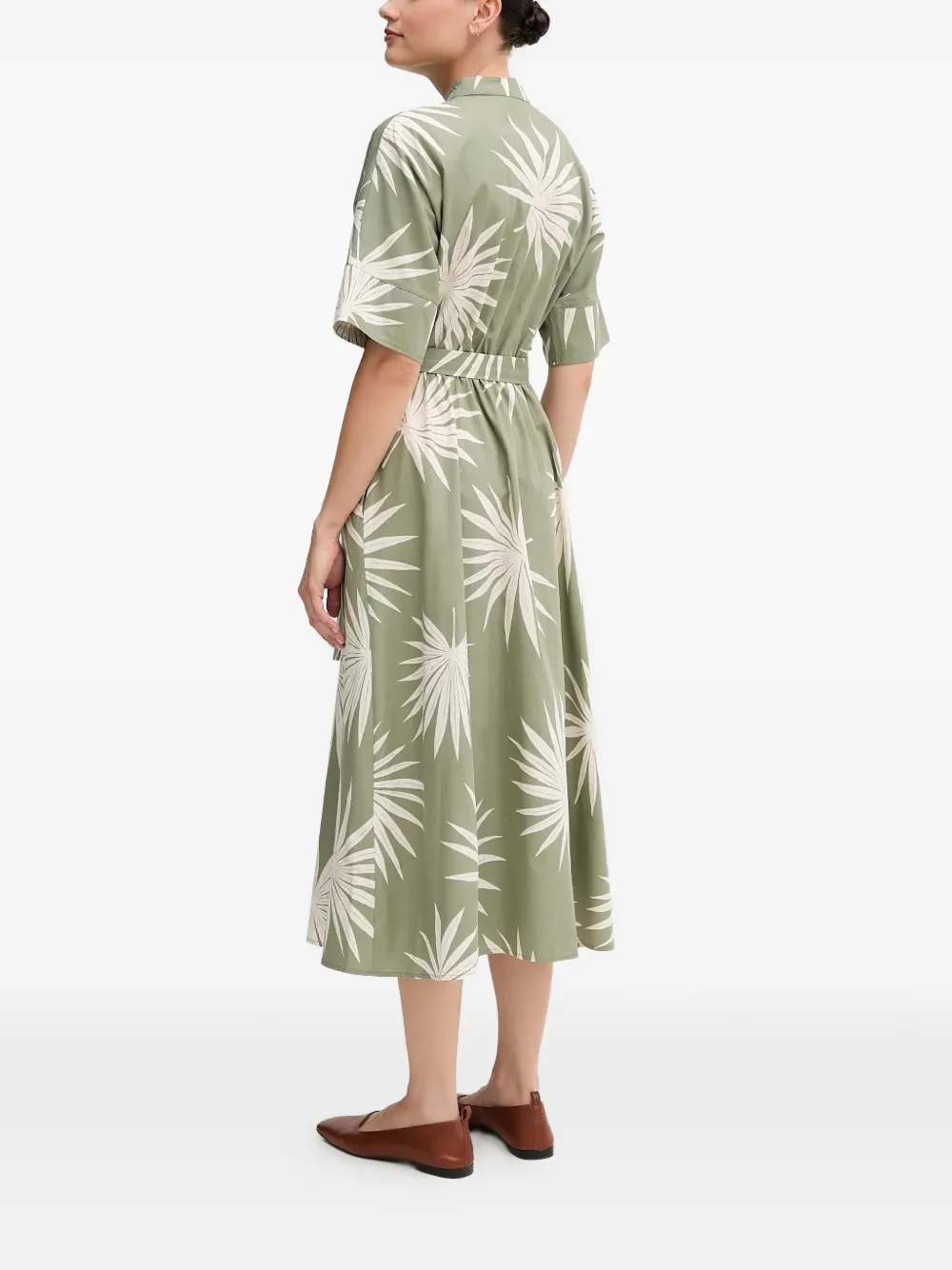  Oui Buttoned Print Midi Dress - Green 