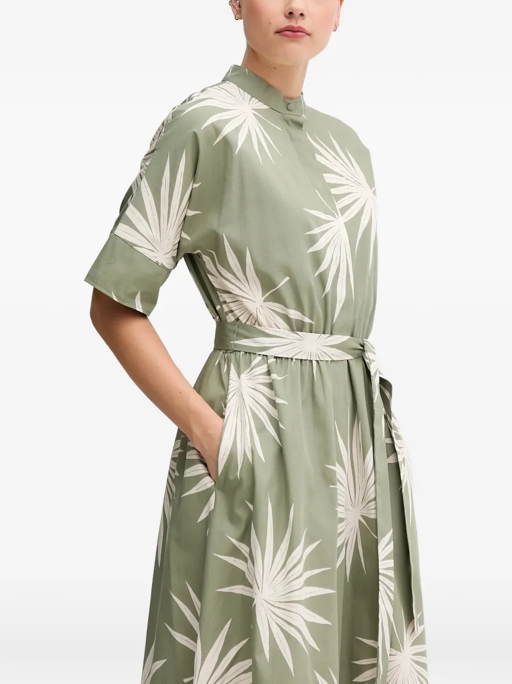  Oui Buttoned Print Midi Dress - Green 