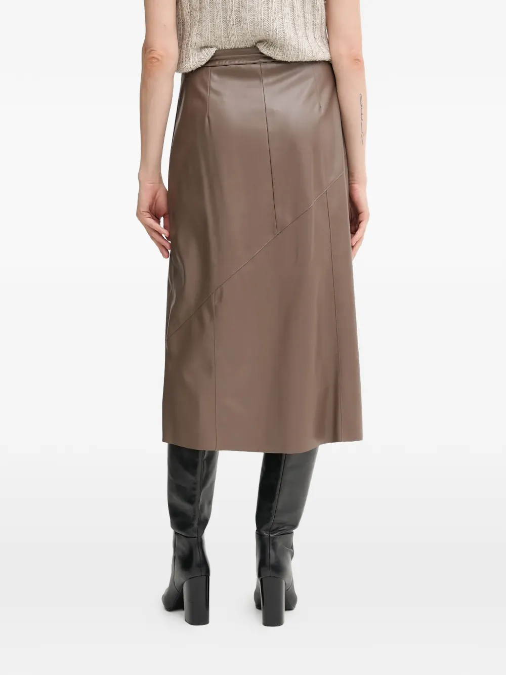  Oui Wrap Tie Midi Skirt - Brown 