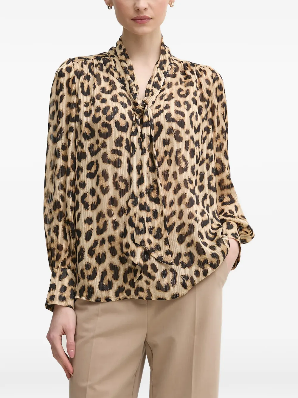 OUI leopard print tie blouse - Toni neutri