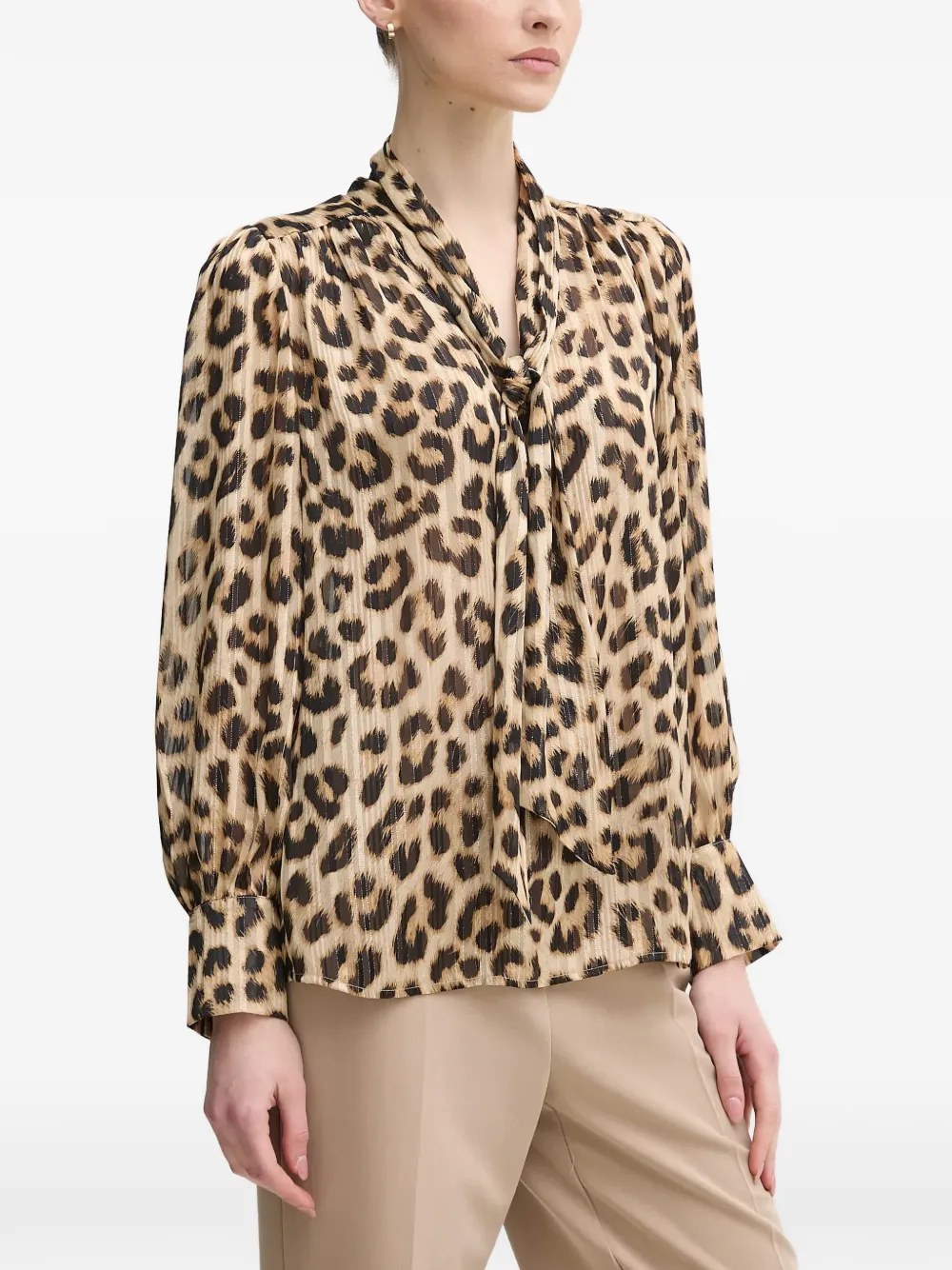 Leopard Print Tie Blouse
