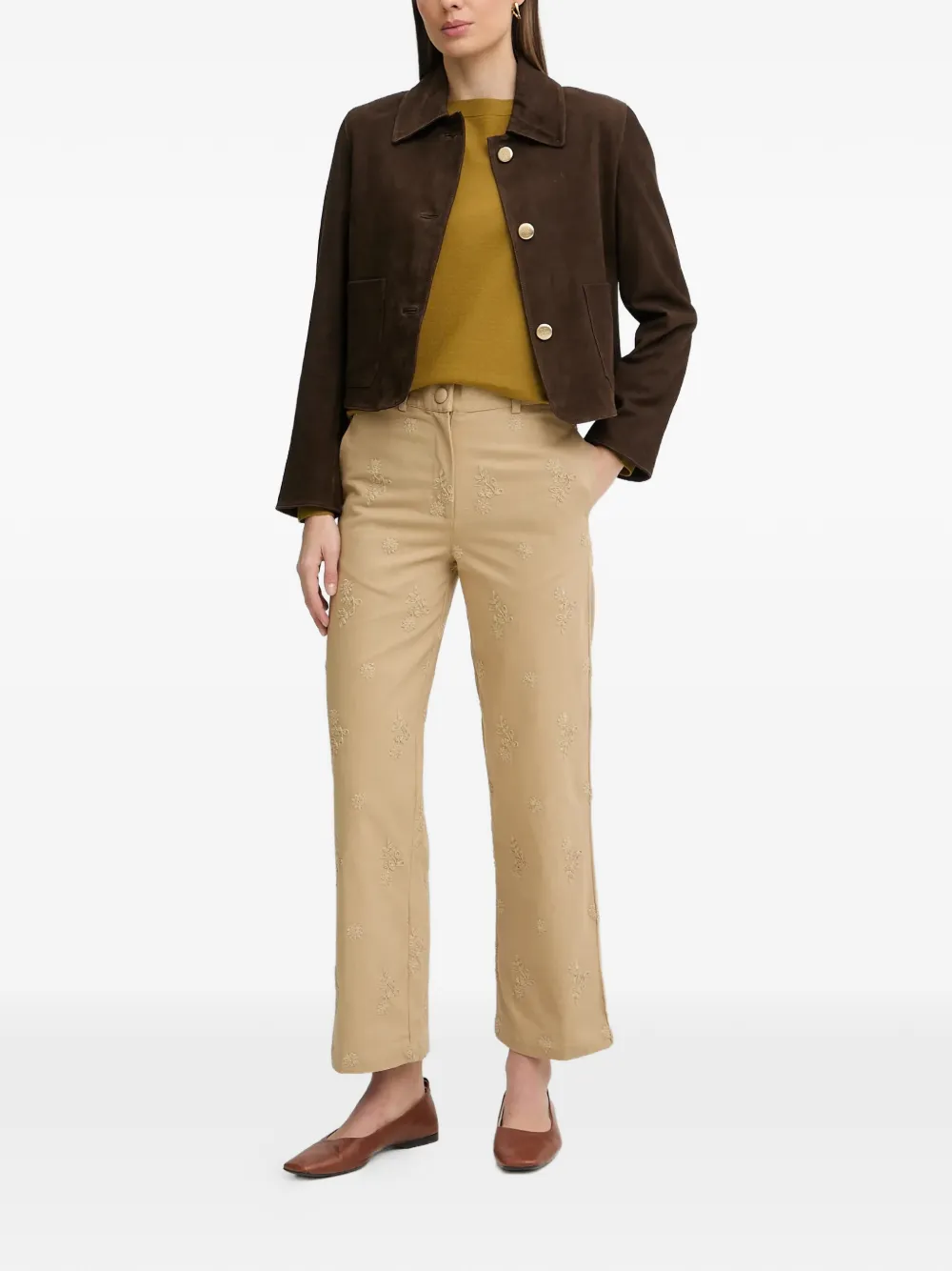  Hoss Intropia Floral-embroidered Trousers - Neutrals 