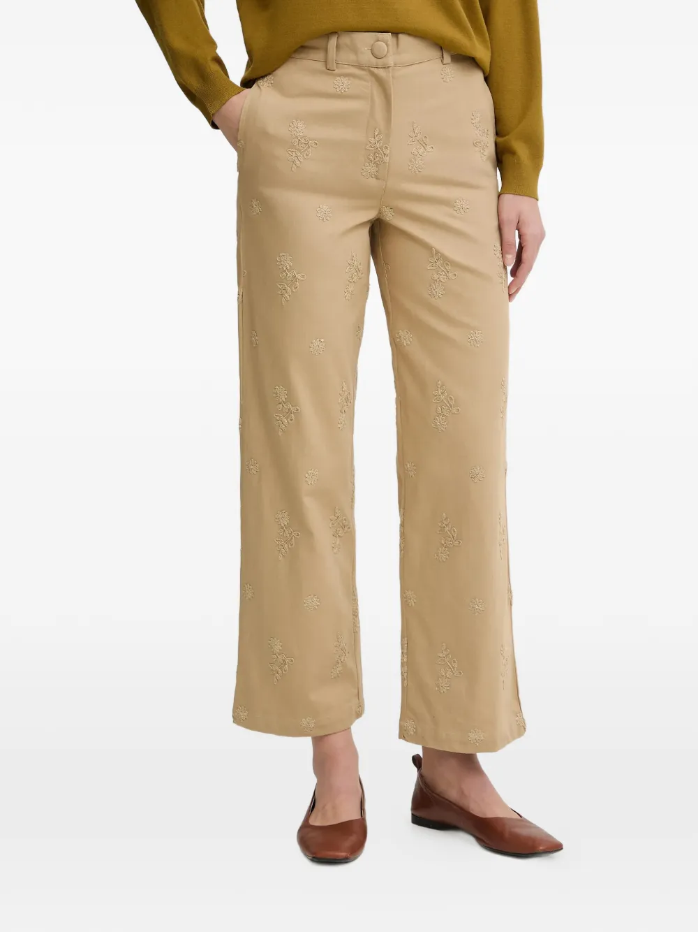 Hoss Intropia floral-embroidered trousers - Toni neutri