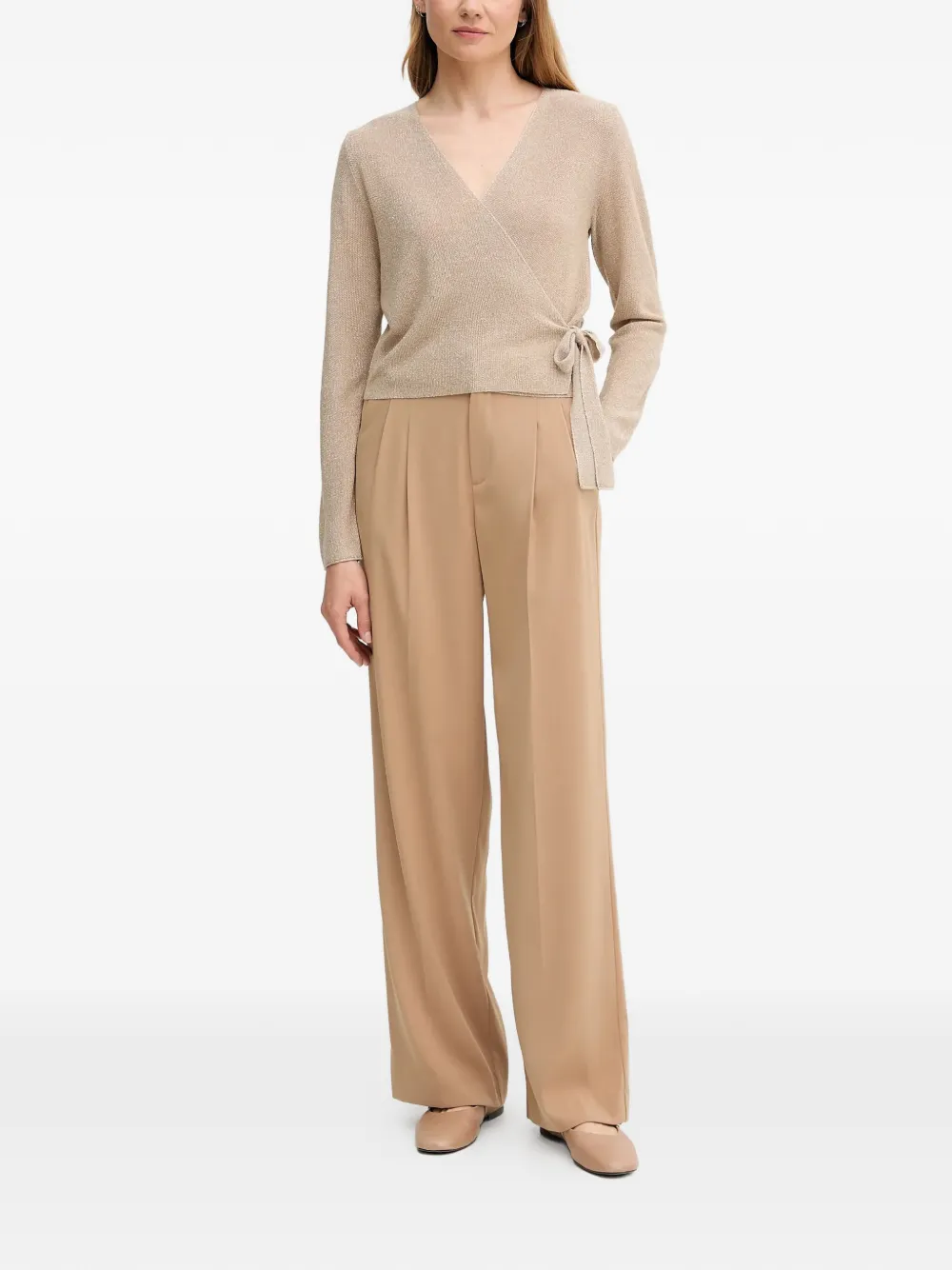  Oui V-neck Tie Knitwear - Neutrals 