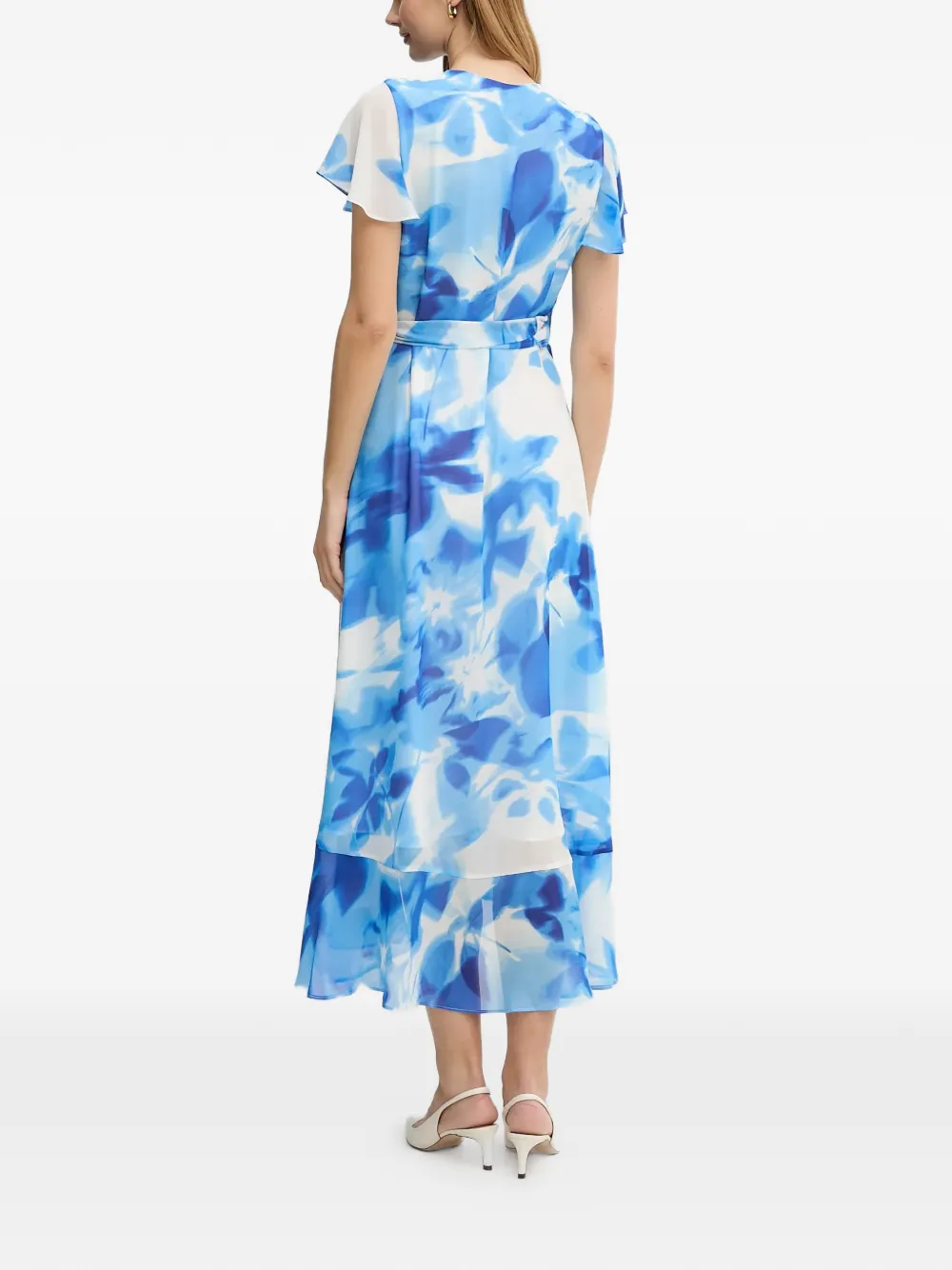 Joseph Ribkoff Midi-jurk met ruches en print Blauw