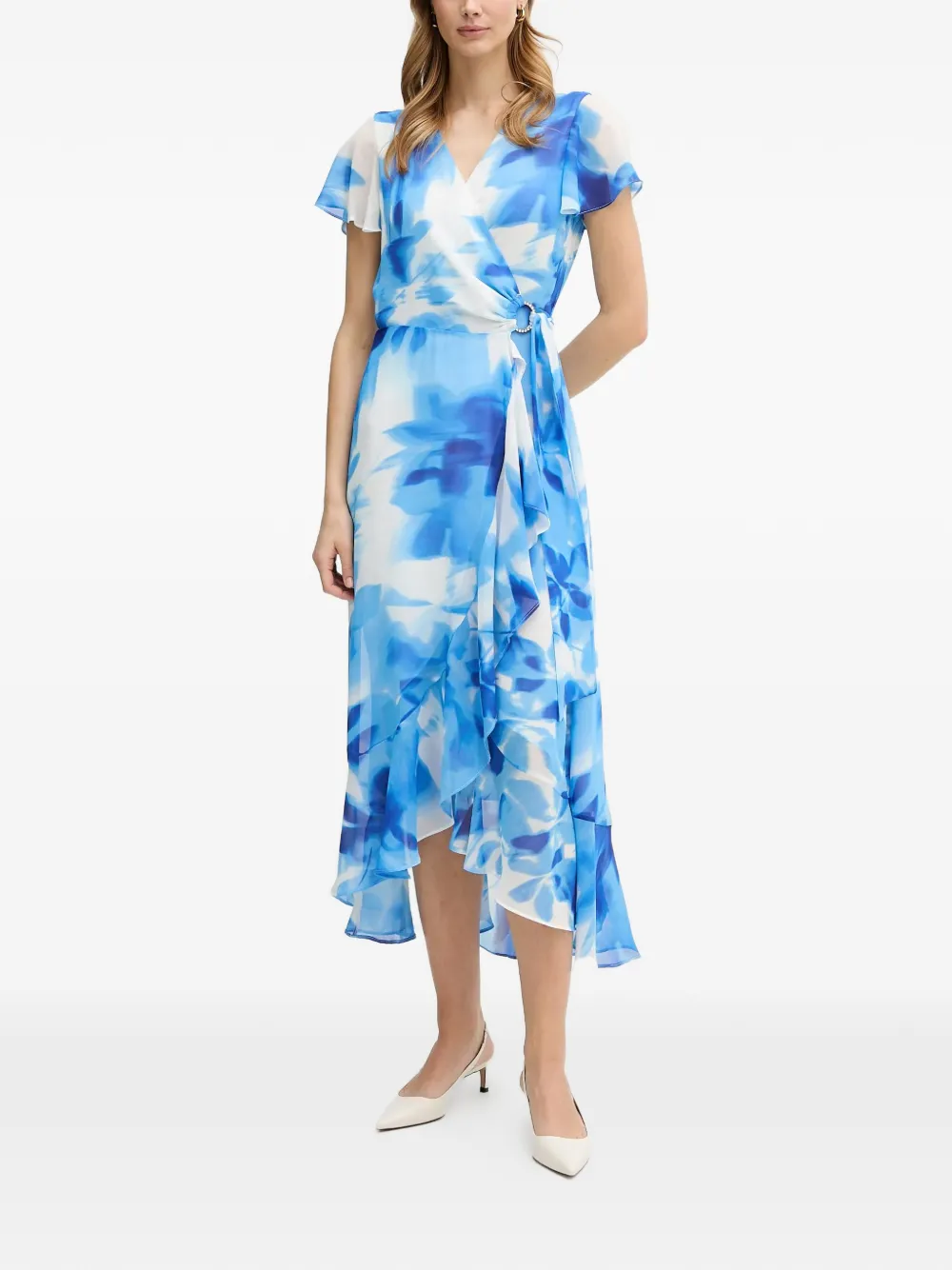 Joseph Ribkoff Midi-jurk met ruches en print Blauw