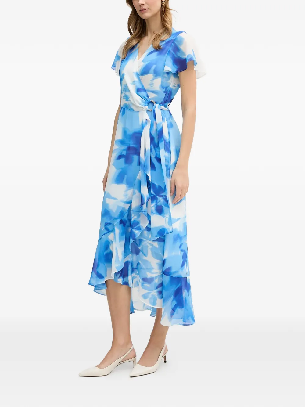 Joseph Ribkoff Midi-jurk met ruches en print Blauw