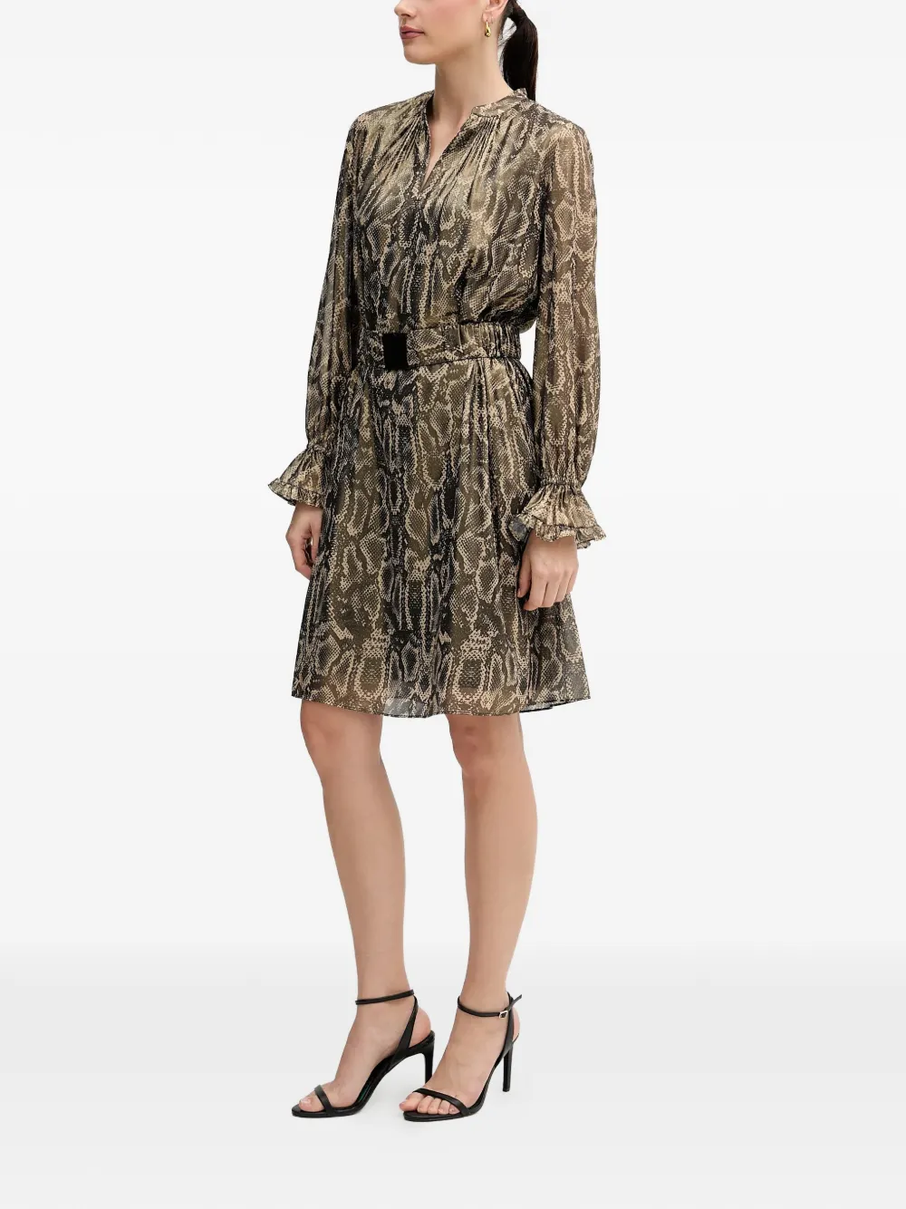  Marc Aurel Snake-print Belted Mini Dress - Neutrals 