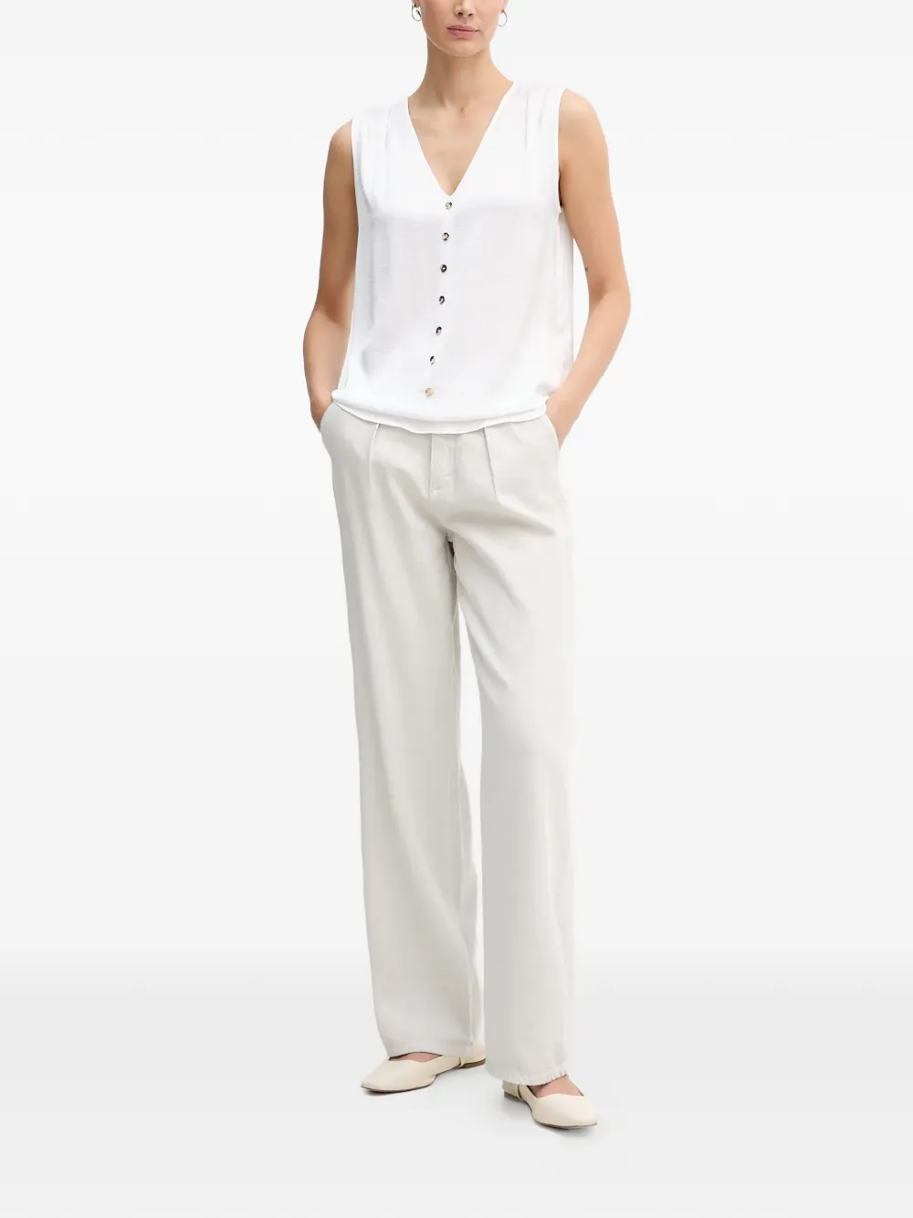 Joseph Ribkoff Button V-neck Top - White 