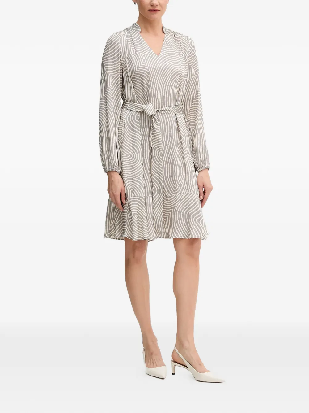 Marc Aurel patterned tie belt dress - Grigio