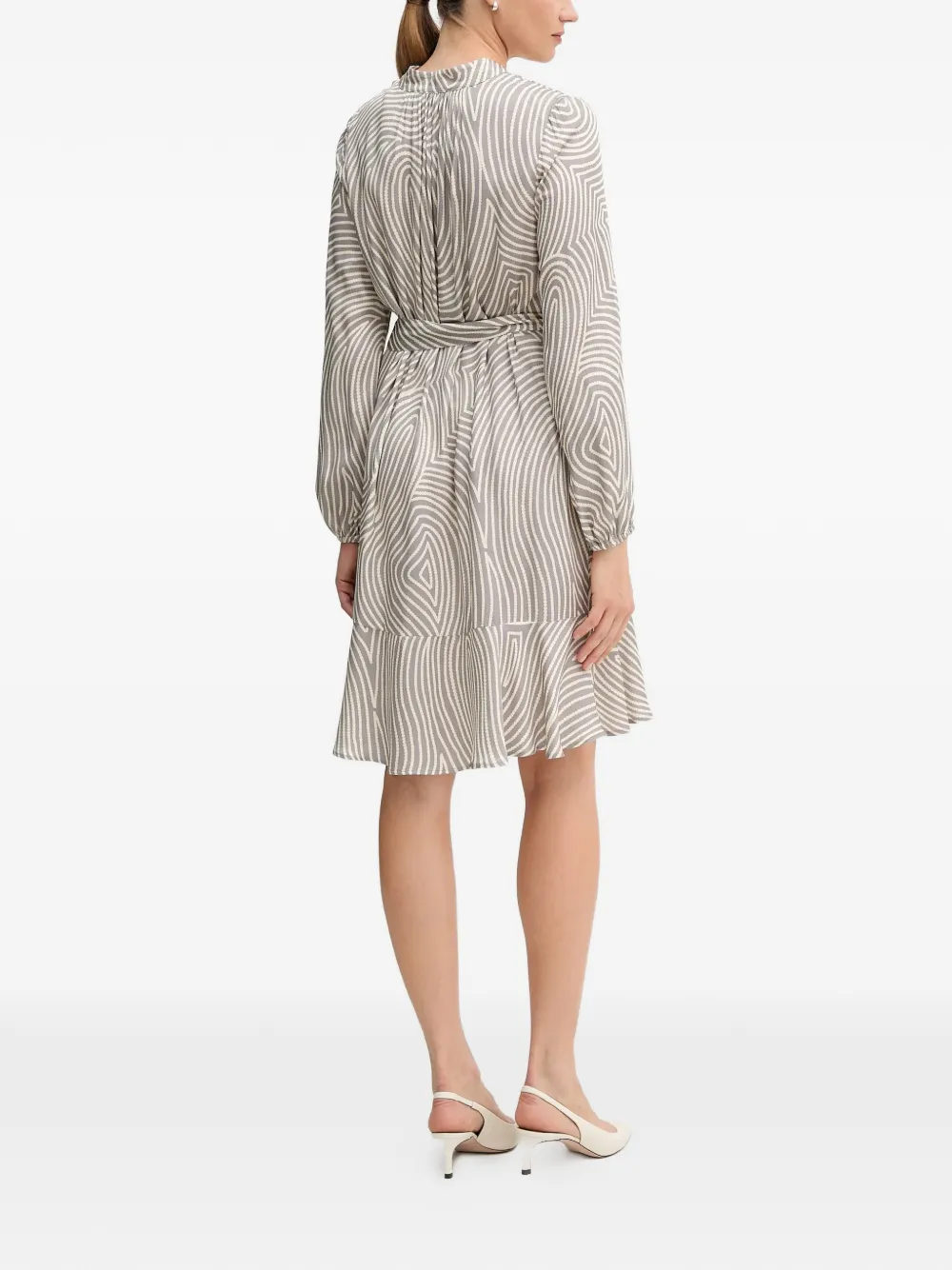  Marc Aurel Patterned Tie Belt Dress - Grey 