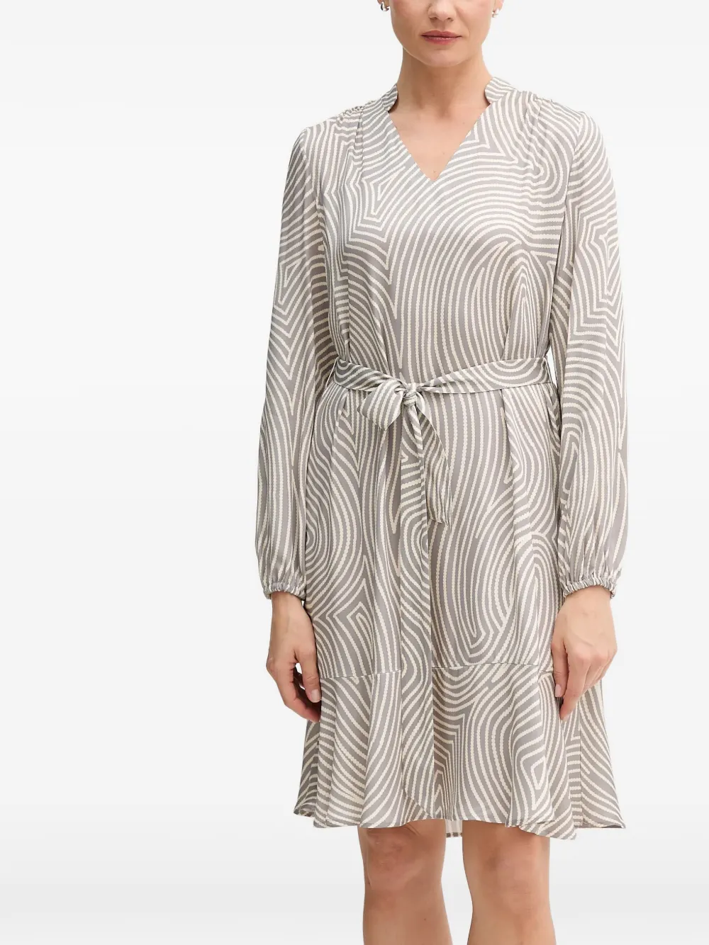  Marc Aurel Patterned Tie Belt Dress - Grey 