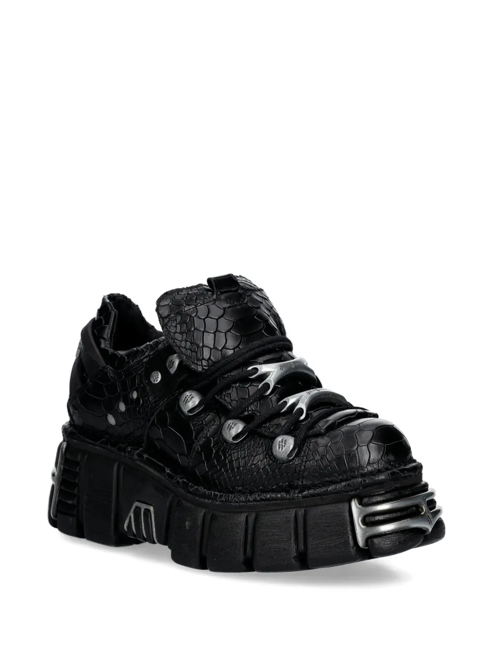 NEW ROCK Zilverkleurige hardware sneakers met textuur Zwart