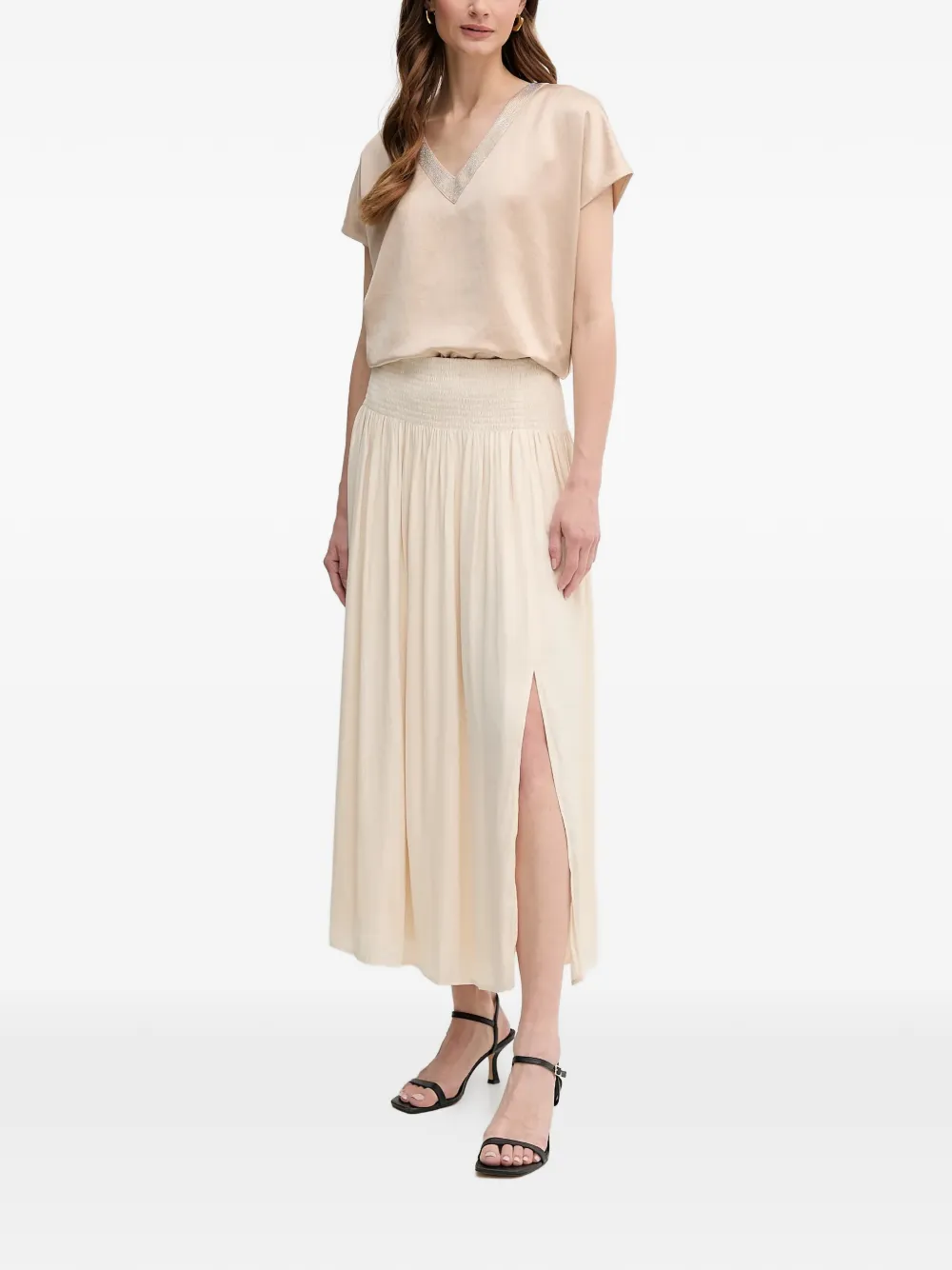  Marc Aurel V-neck Embellished Top - Neutrals 