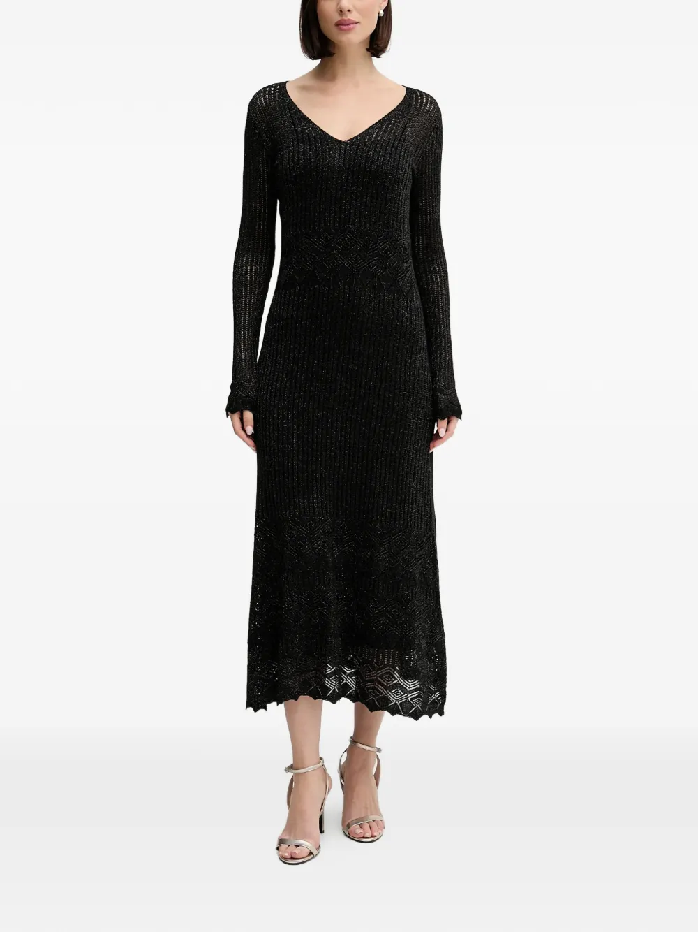 Hoss Intropia V-neck textured dress - Nero